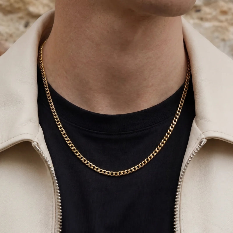 gold cuban chain men uk styled on black tee
