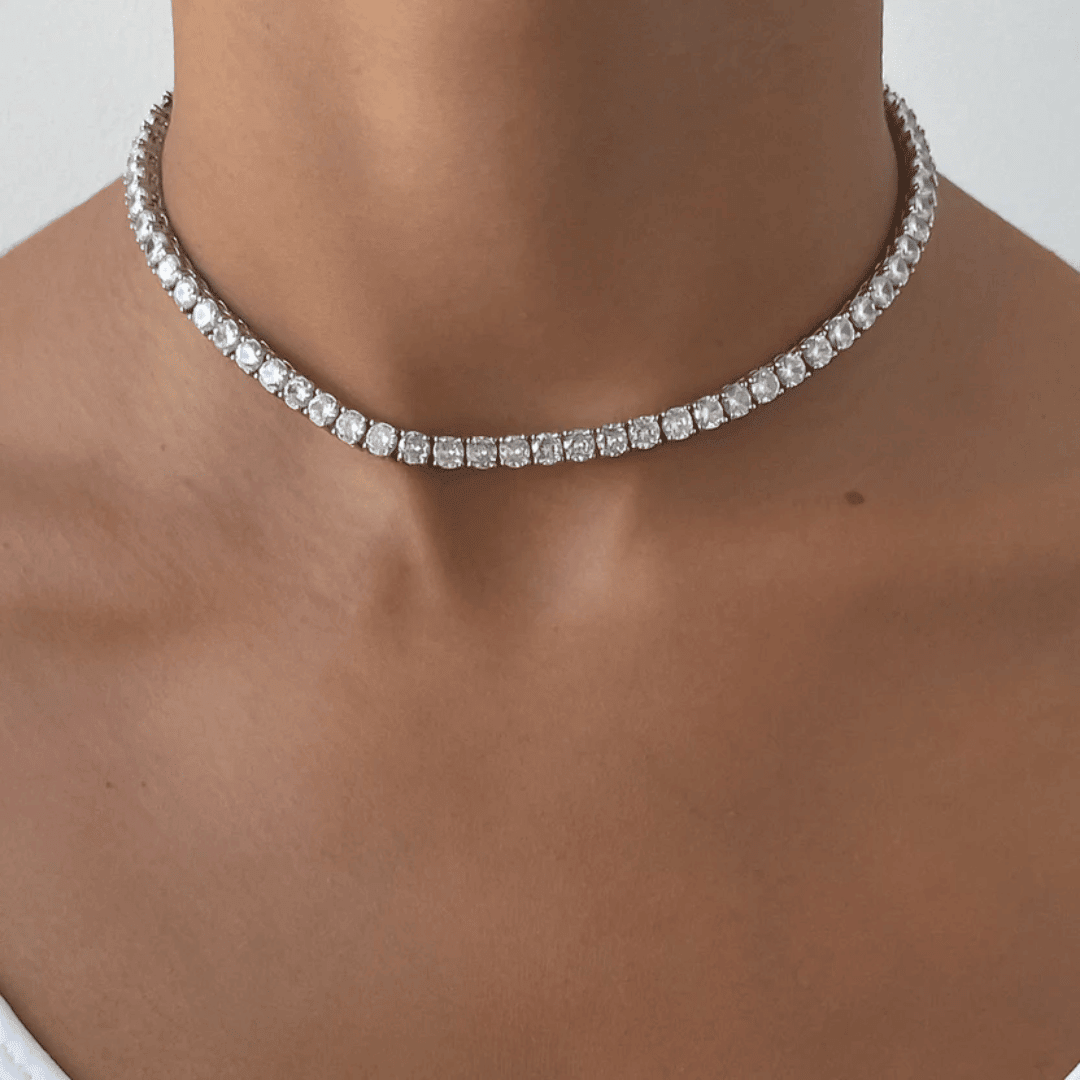 Tennis Necklace - Elegant Gold Zirconia - View 9