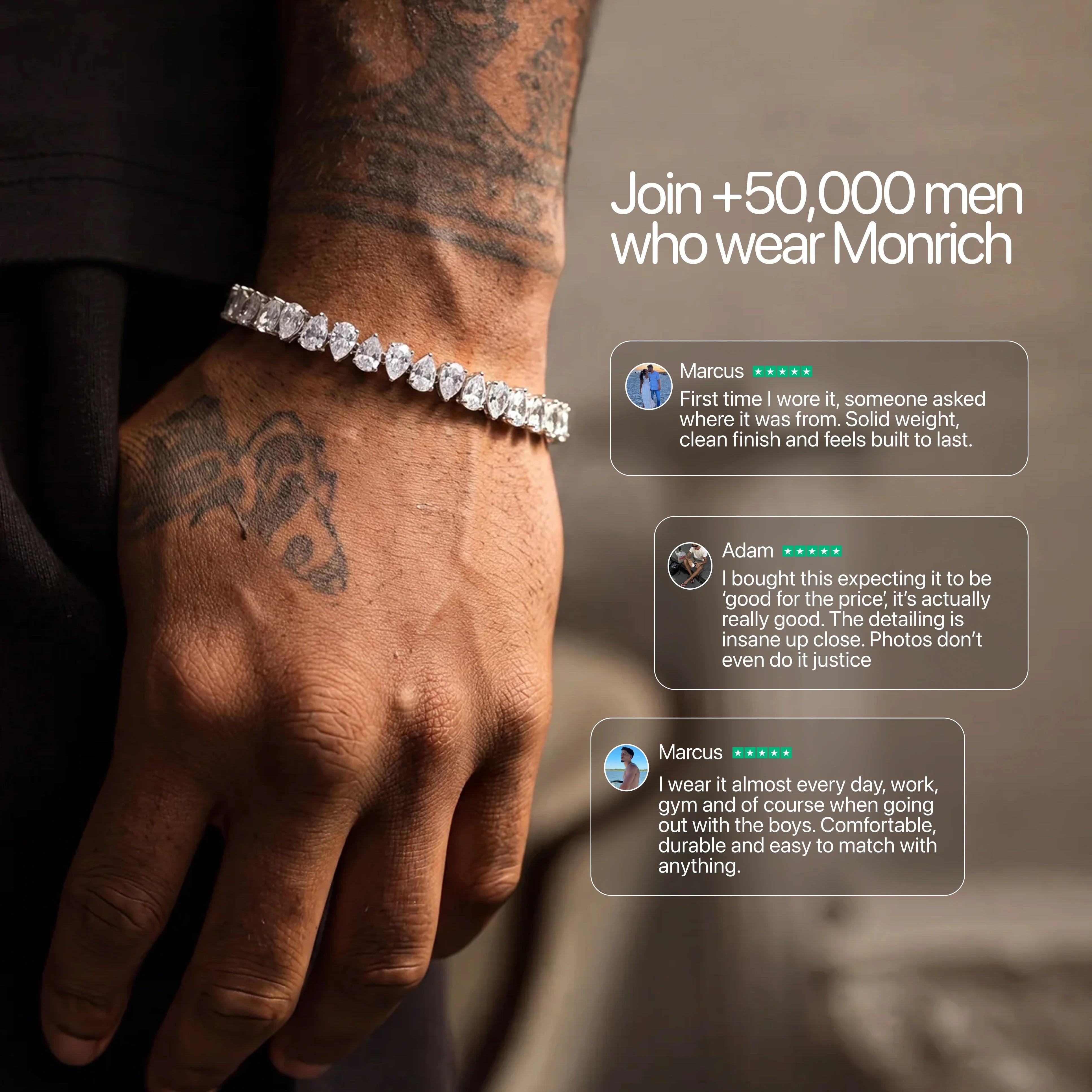 Join 50,000+ men who wear Monrich - customer reviews
