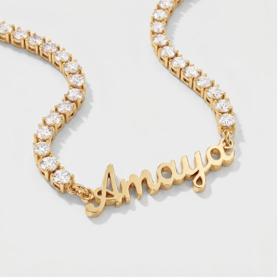 Tennis Name Necklace - Personalised Gold in 18K gold or silver finish
